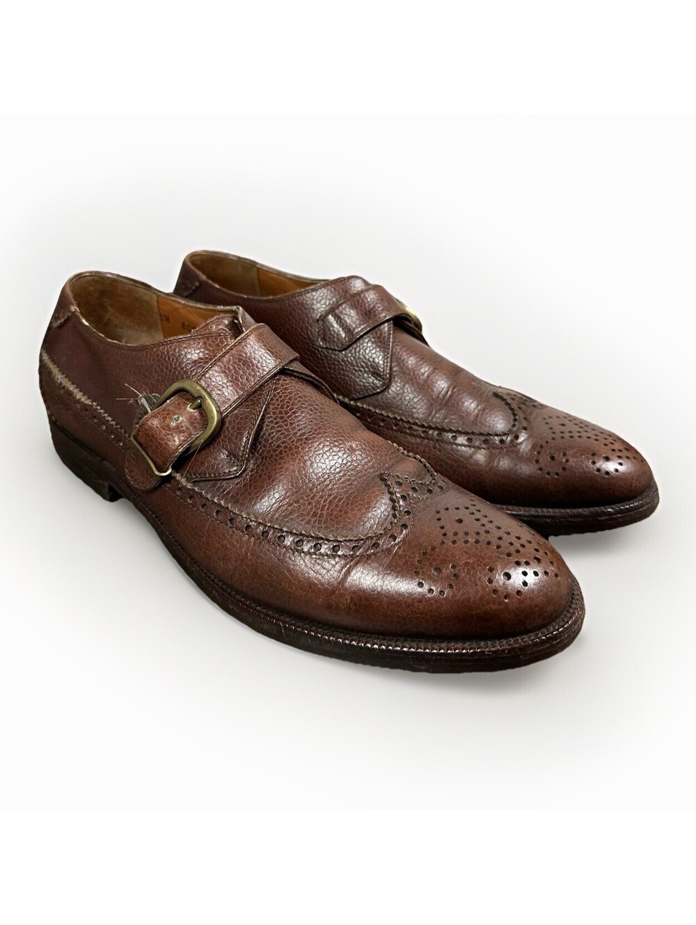 SALVATORE FERRAGAMO Leather Wing Tip Monk Strap Shoes Men 8.5 Cordovan ITALY